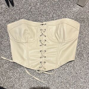 Zara Cream Lace-Up Corset Top